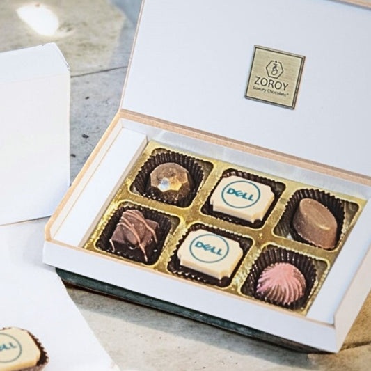 ZOROY Personalised Customised Photo Printed Wooden Chocolate Gift Box of 6 - Corporate  Gifts with Company Name, Brand Logo printed on Chocolates and Personalised Message Card