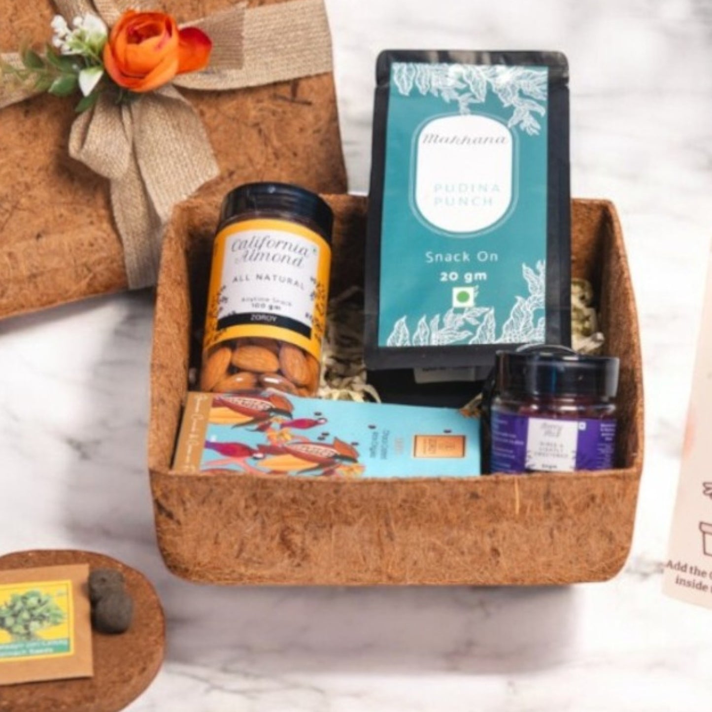 ZOROY Plantable Eco friendly Thoughtful  Gift Hamper, Contains chocolates, dry fruits, snacks and berries, seeds, coco peat for planting  into the planter box. Ideal for Corporate, festivals, birthday