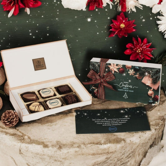 ZOROY Personalised Customised Photo Printed Wooden Chocolate Gift Box of 6 - Christmas Gift and New Year with Company Name, Brand Logo printed on Chocolates and Personalised Message Card