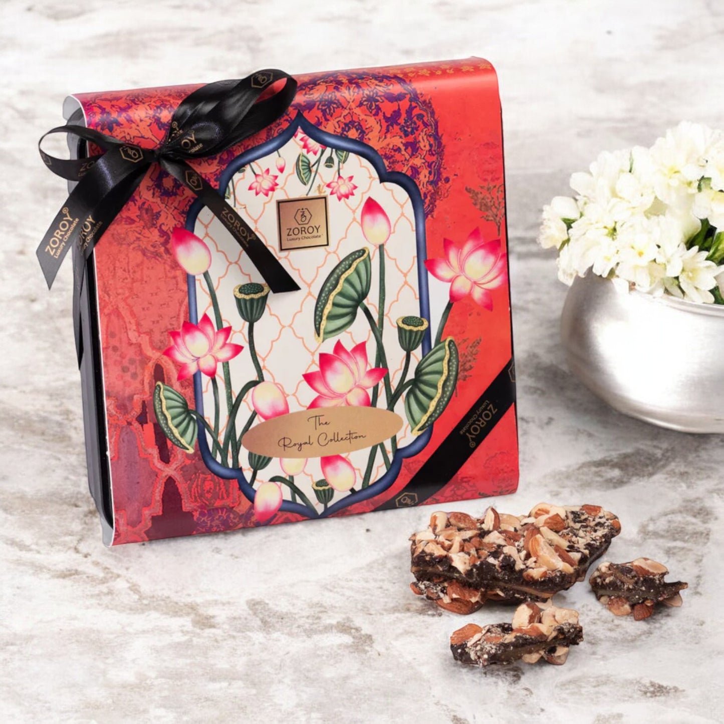 ZOROY Diwali Message Almond Buttercrunch Tin | (crisp caramelized center coated with dark chocolates & almonds) - 130 gms