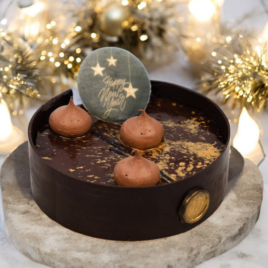 ZOROY New Year Eggless Belgian Chocolate Truffle Cake - 500 Gms