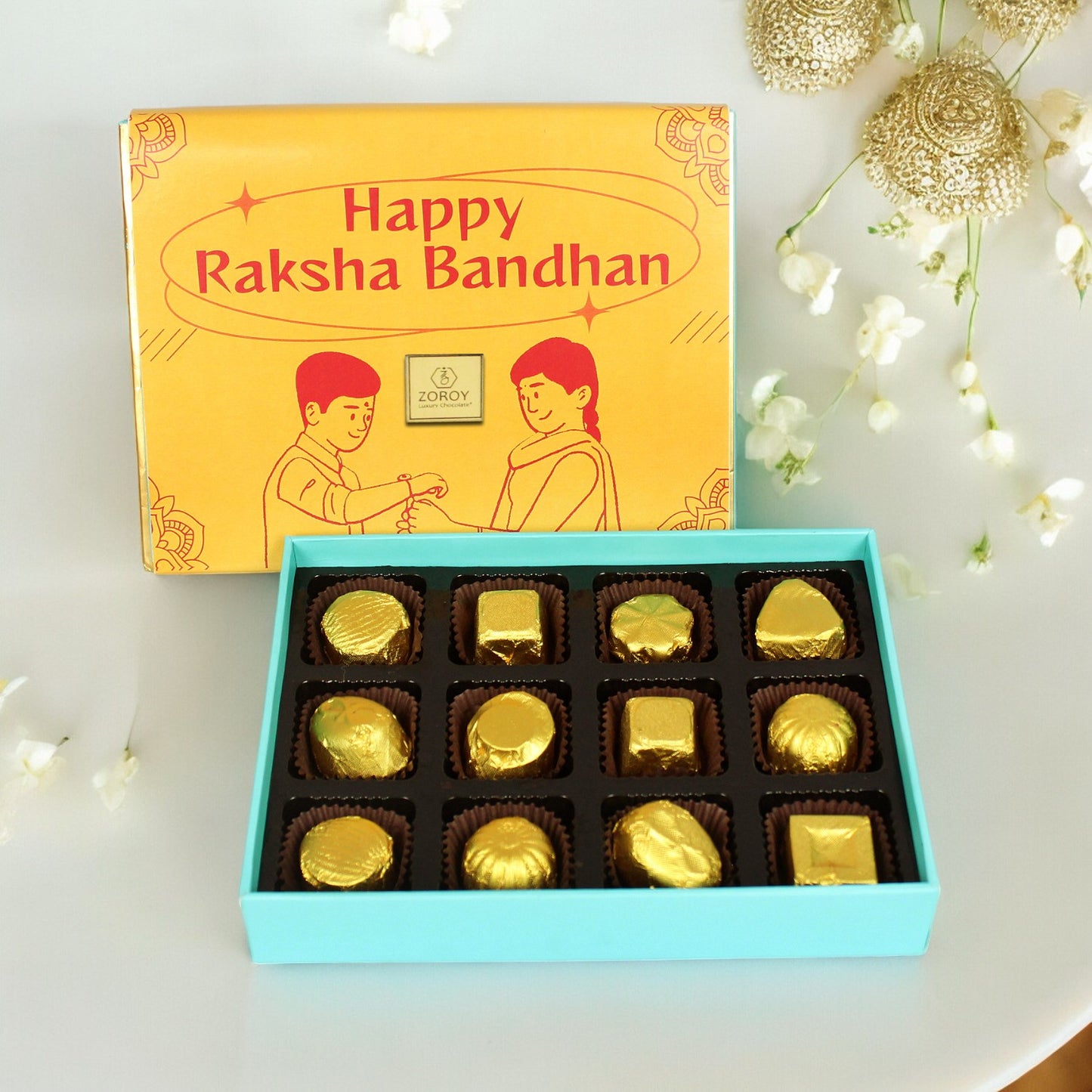 ZOROY Luxury Chocolate Rakhi Chocolate Gift for Brother | Rakhi Gift for Brother / Bhabhi |Rakhshabandhan gift for sister| Rakhi gift combo | rakhi chocolate pack | Complimentary Rakhi | 12 chocolates