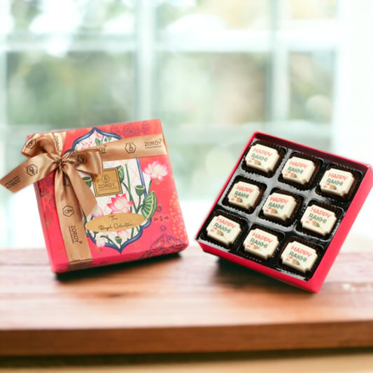 ZOROY Luxury Chocolate Rakhi ChocolateGift  Box of 9 | Rakhi message chocolate | Rakhi Gift for Brother and Bhabhi | Rakhshabandhan gift for sister| Rakhi gift combo | rakhi chocolate pack | 9 nos