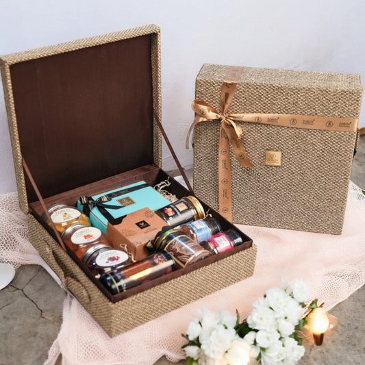 ZOROY Diwali special Jute hamper box filled with chocolates and other goodies