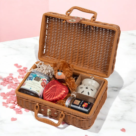 ZOROY Luxury Chocolate Love You Always Hamper | Heart shaped milk chocolate | 100G Fruit jelly | 100G handcrafted cookies | Teddy bear | Ceramic aroma diffuser |