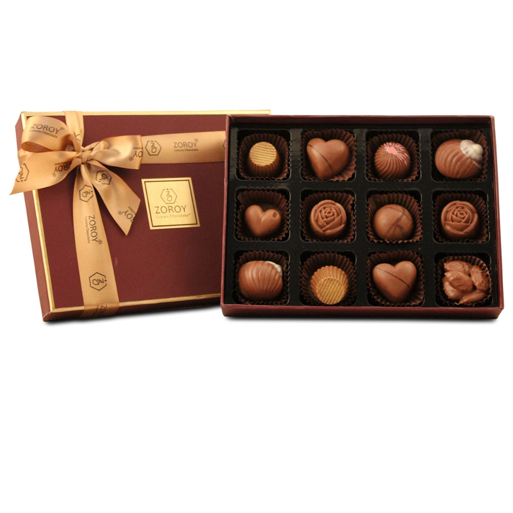 ZOROY LUXURY CHOCOLATE Box of 12 Pure Couverture Milk Chocolate | Sign