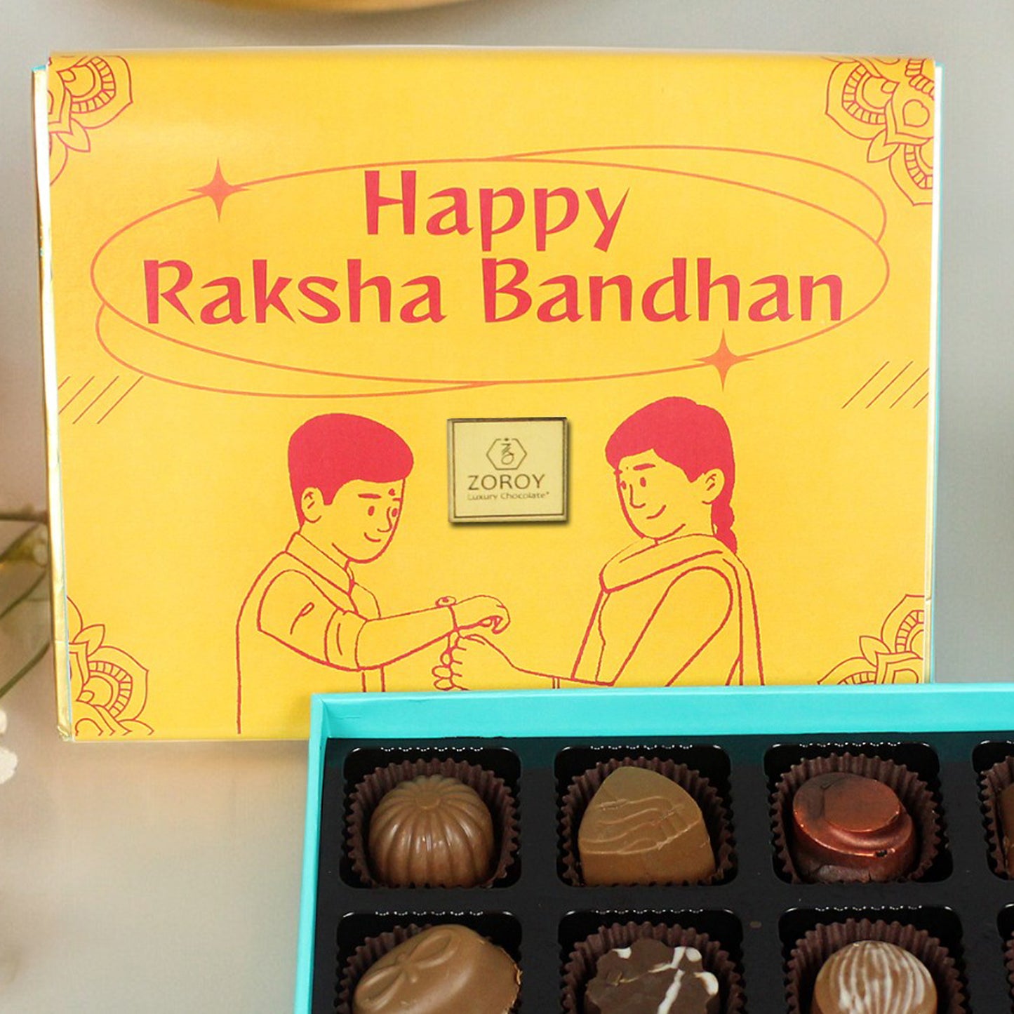 ZOROY Luxury Chocolate Rakhi Chocolate Gift for Brother | Rakhi Gift for Brother / Bhabhi |Rakhshabandhan gift for sister| Rakhi gift combo | rakhi chocolate pack | Complimentary Rakhi | 12 chocolates