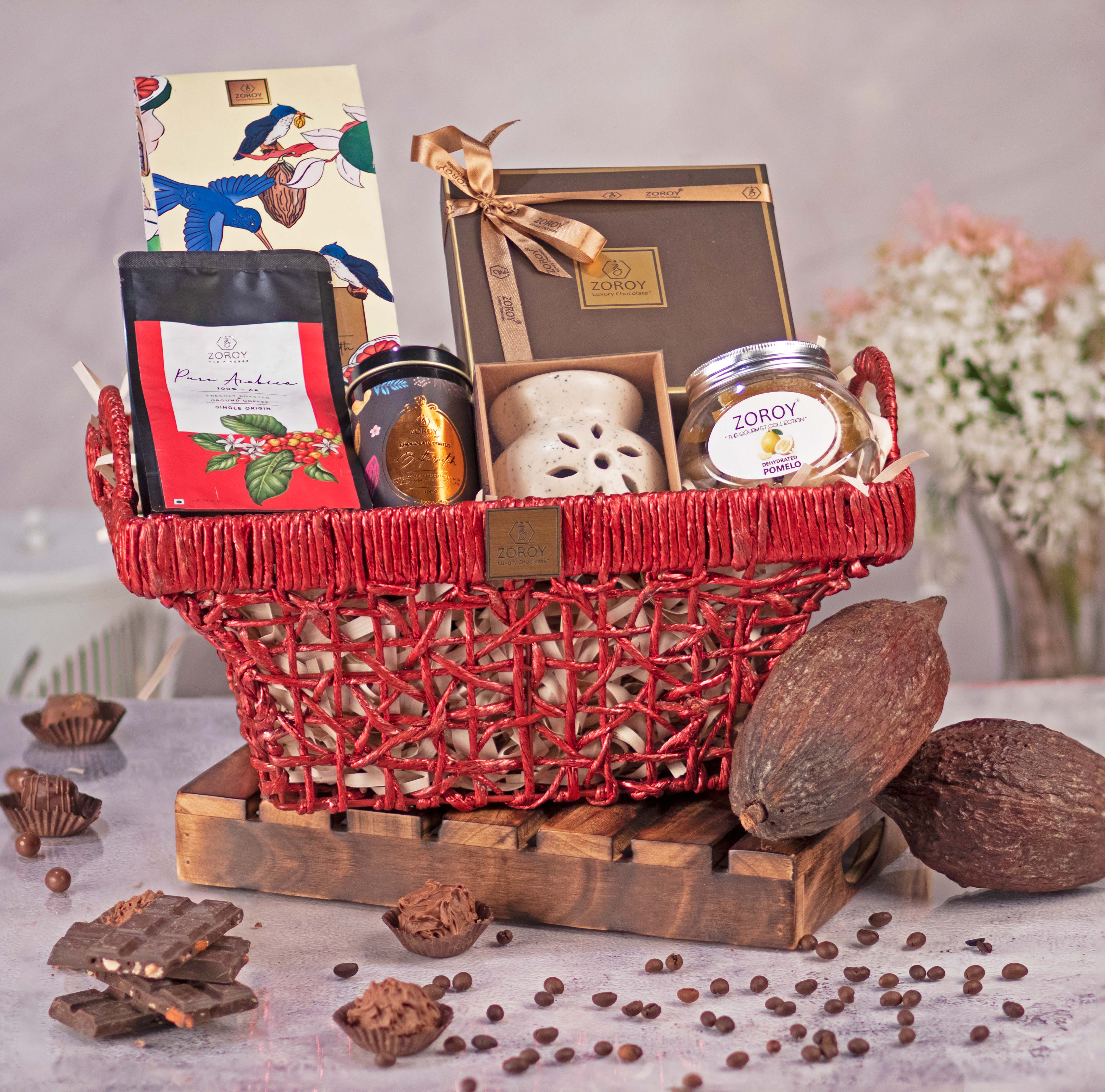 ZOROY Luxury Chocolate Pine Wood Box Gift Combo Hamper | Reusable Box